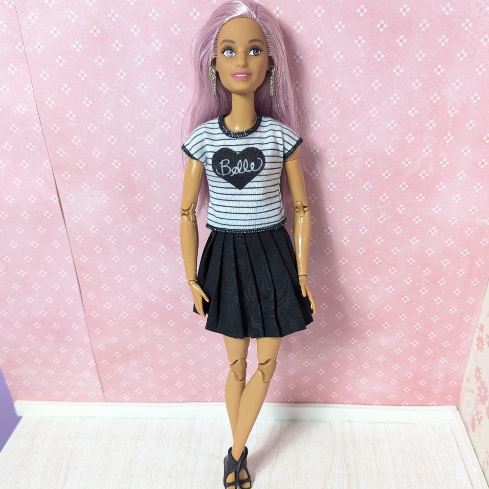 Barbie Doll with Striped Top and Black Skirt